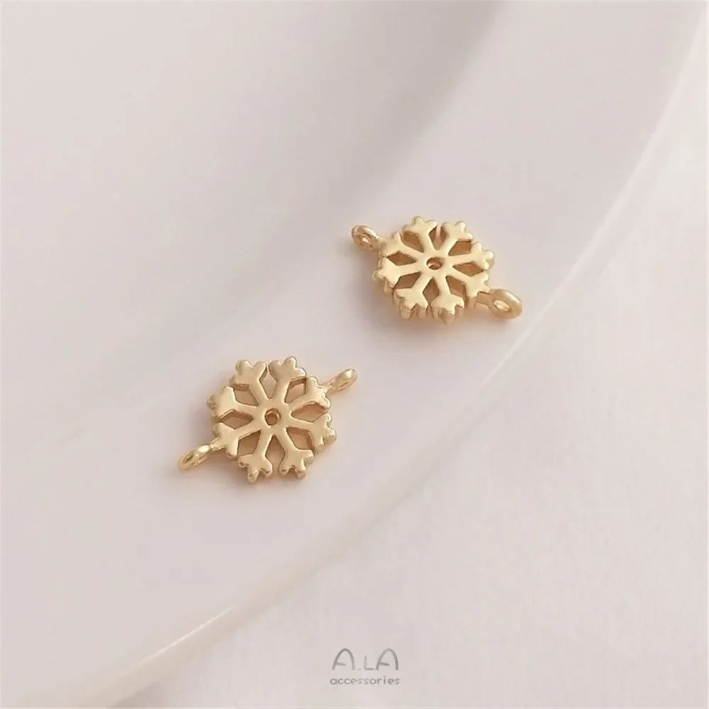 Copo de nieve de circón de Color dorado de 14K, flor de ciruelo, conector colgante doble, pulsera, collar, accesorios DIY hechos a mano