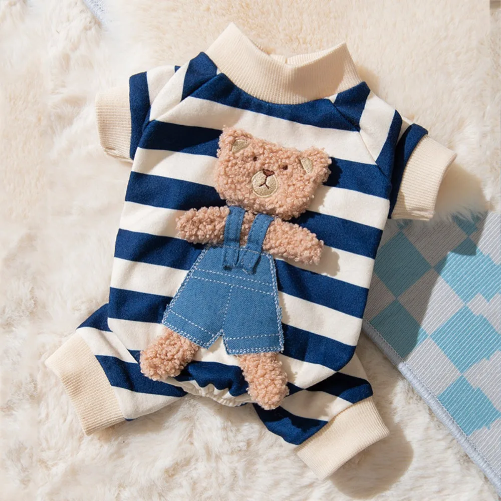 

Cartoon Pattern Kawaii Pet Clothes Striped Pajamas Cotton Winter Puppy Clothes Keep Warm Animal Clothing Dog Jumpsuits