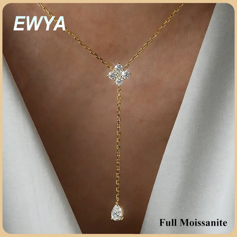 

Колье-подвеска EWYA Clover с муассанитом для женщин, серебро 925 пробы, грушевидный бриллиант, Y-образная цепочка, для вечеринок, подарок