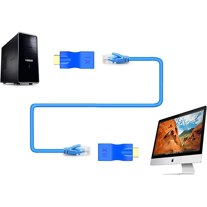 HDMI Extender Adapter, HDMI to RJ45 Ethernet Network Converter Over by Cat5-e/6 Cable Splitter 1080p for HDTV HD TV DVD PS4 STB