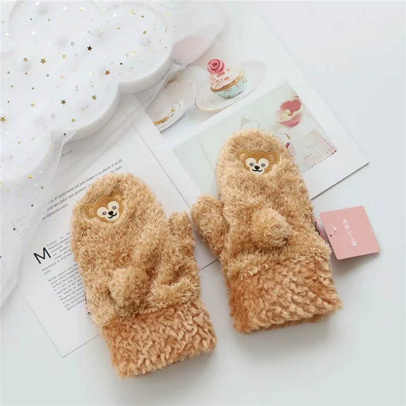 منتج ديزني الجديد دافي بير شيرلي مي شينغ ديلو أرنب قطيفة للخريف والشتاء قفازات دافئة لطيفة للفتيات