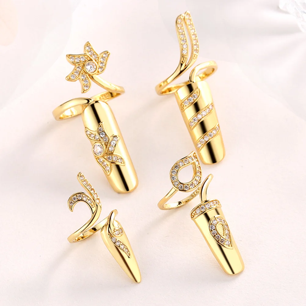 Nail Decoration Fingernail Shaped Rings Cap Ornament Rhinestones for Nails Alloy