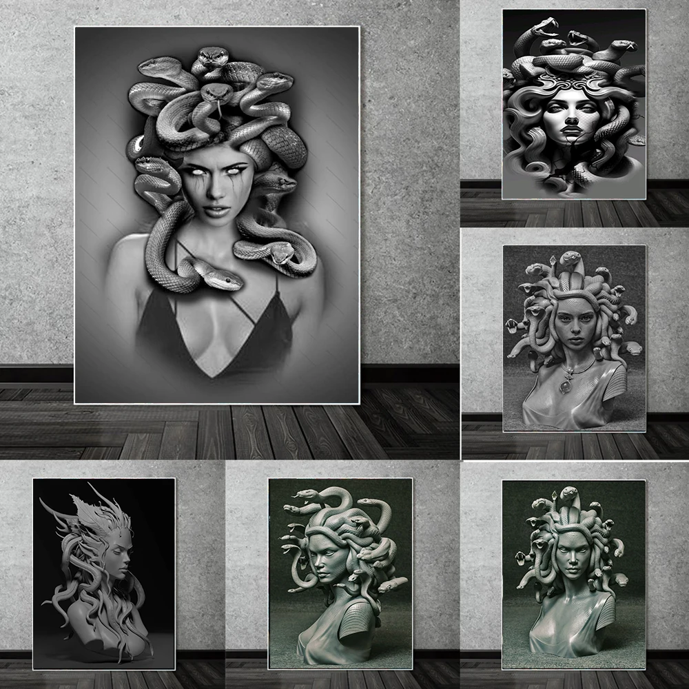 Greek Mythology Medusa Poster Prints For Living Room Home Decor Snake Hair Female Monster Canvas Painting Wall Art Cuadros