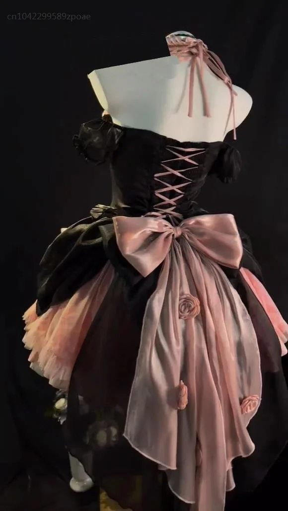 Japanese Victorian Gothic Black Pink Rose Lolita Dress Flower Wedding Dress For Princess Holiday Party And Hot Princess Dress