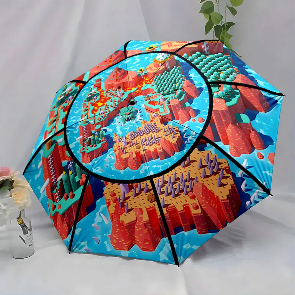 1PC Exploring a World of Fantasy: Vibrant Umbrella Design Print 8 Iron Ribs Folding Umbrella Auto-Open Fashion Sunshade