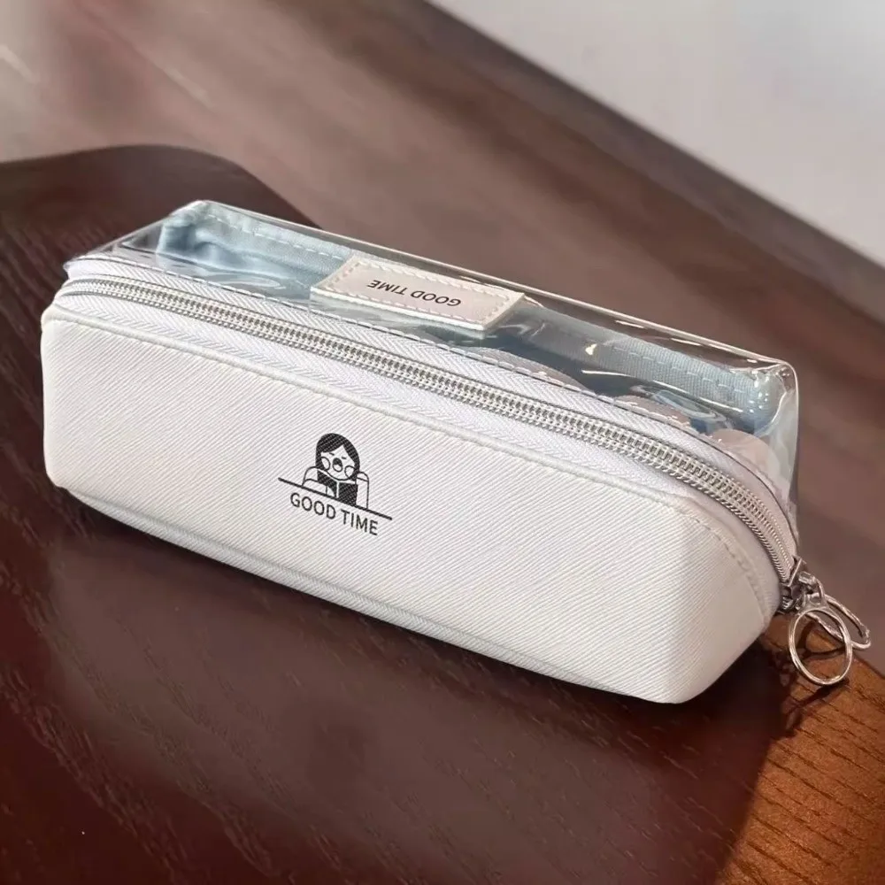 New Double Layer Pen Bag Large Capacity Transparent Pocket Storage Pouch Pencil Case Student