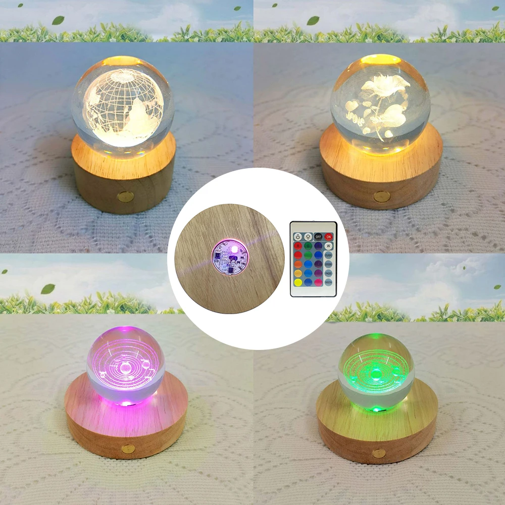 New Wooden LED Light Dispaly Base USB Rechargeable Crystal Glass Resin Art Ornament Wood Night Lamp Base Holder Display Stand