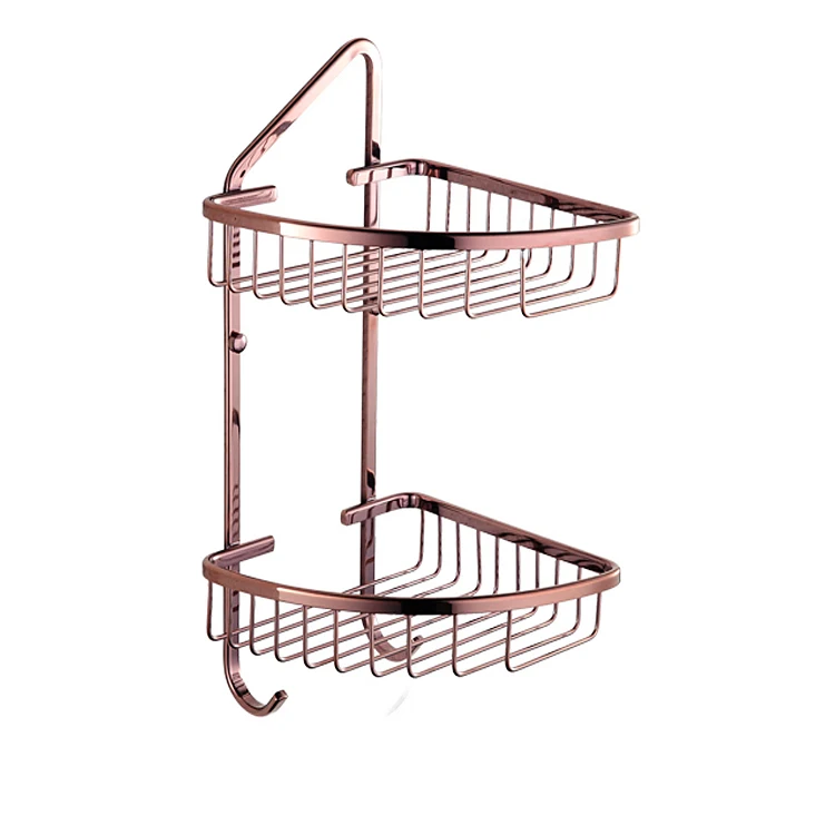 Double Layer Brass Plated Storage Shelves Bathroom Shower Antique Corner Basket