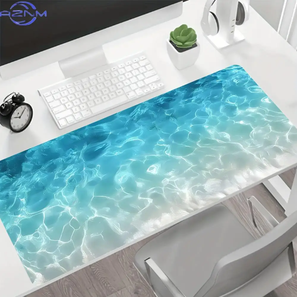 Large Gaming Mousepad Artistic Pattern of Sunlight Shining on Sea Water Leather Non-slip Table Pad Perfect for Office and Gamers