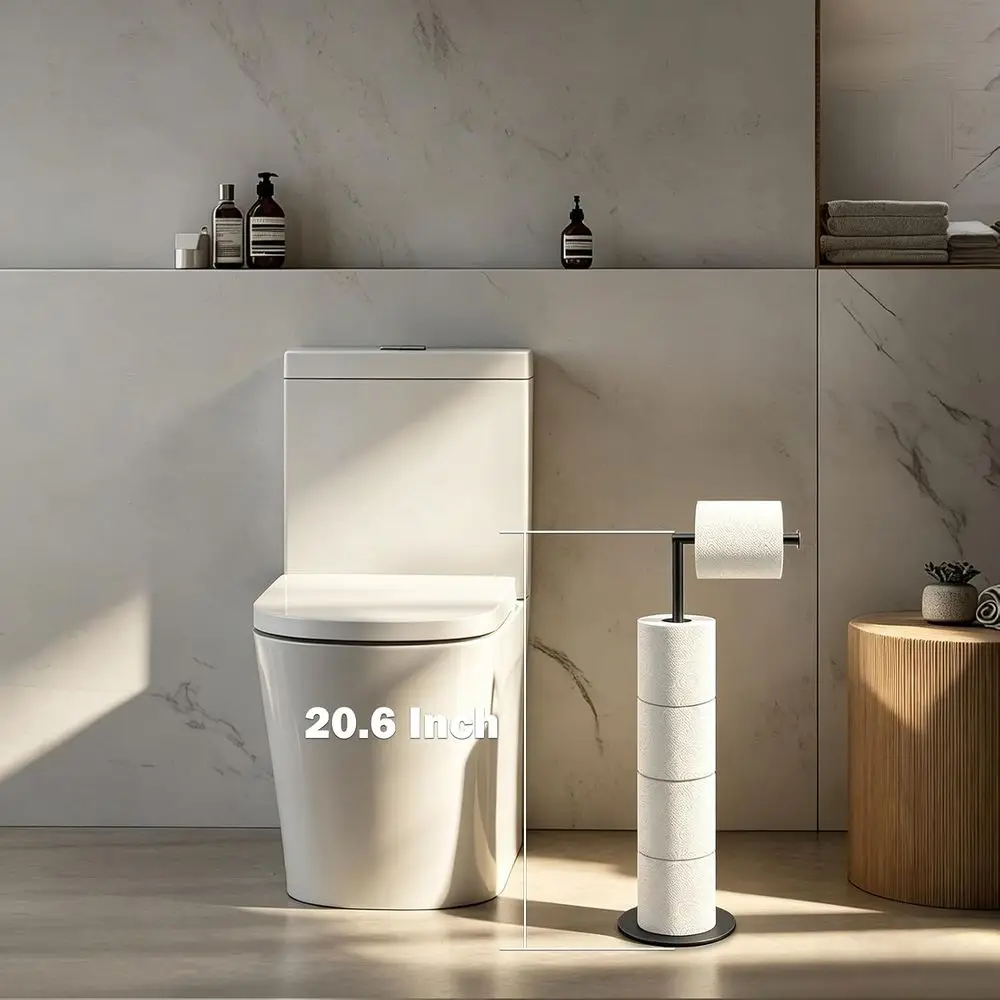 Toilet Paper Holder Stand with Balanced Base, Tissue Roll Holder for Bathroom/Kitchen Countertop (Matte Black, Metal Base)