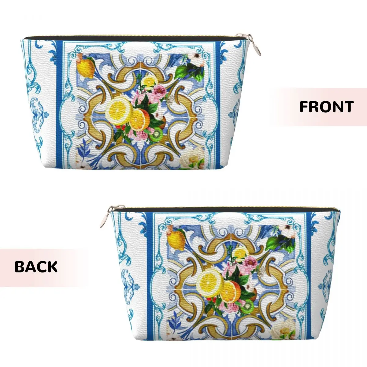 Custom Mediterranean Summer Fruit Lemons Tiles Makeup Bag Women Travel Cosmetic Organizer Kawaii Storage Toiletry Bags