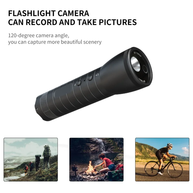 1080P Flashlight Camera Motorcycle Helmet Camera Bike Camera 120° Wide Angle Lens 5 Light Modes IPX6 Waterproof Built-In Battery