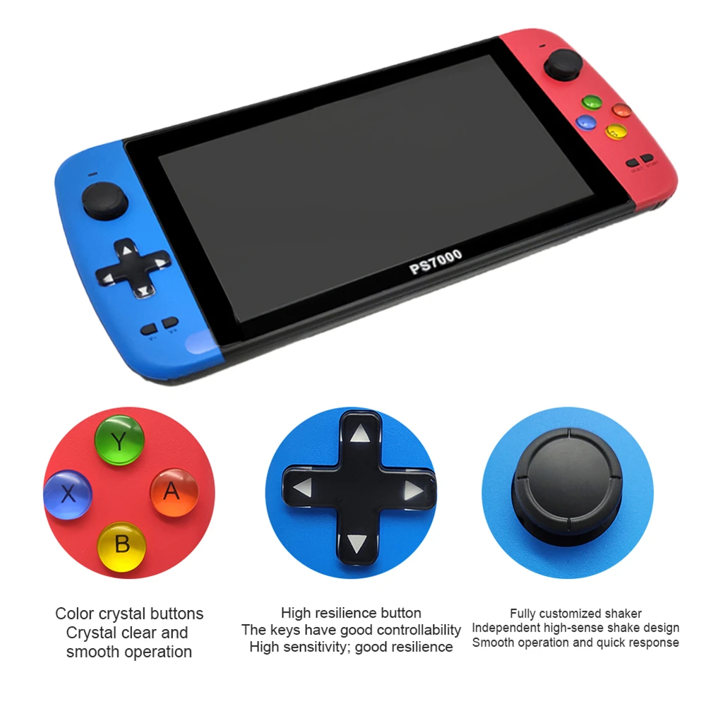 PS7000/Q900 7 inch Handheld Portable Game Console with 2 gamepads 64/128GB 5000 free games 100 ps1 games for MAME/CPS/NEOGEO