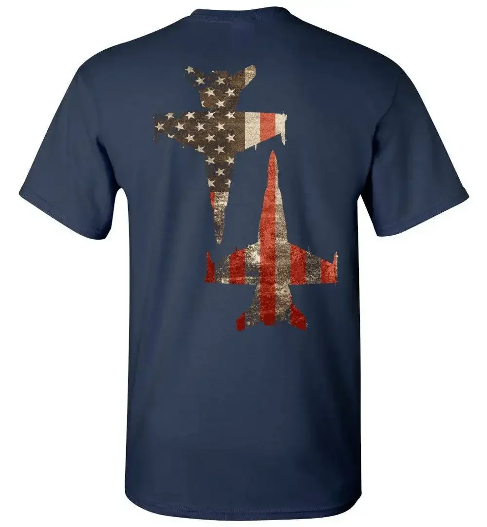 American Flag F/A-18 Super Hornet Fighter and Attack Aircraft T Shirt 100% Cotton Short Sleeve O-Neck Casual T-shirts Size S-3XL