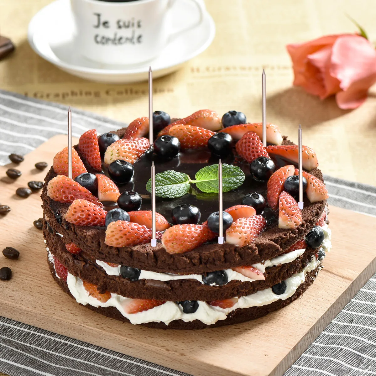 

24Pcs Elegant Golden Slender Cake Candles Romantic Atmosphere Eco Friendly Wedding Anniversary Events