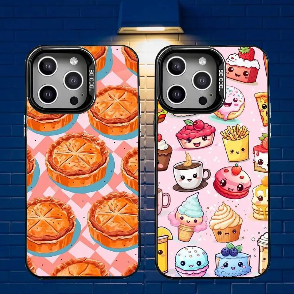 

Cute plaid food cartoon Phone Case For iPhone 16,15,14,13,12,11,Mini,Pro,E,MAX Gray Matte Silicone Black Cover