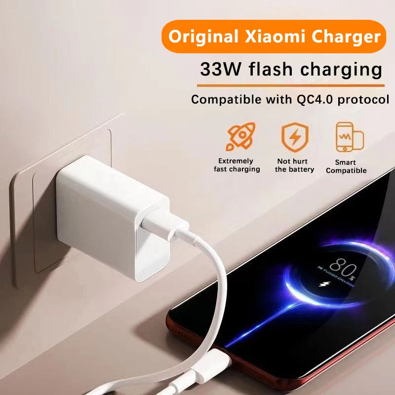 Original Xiaomi 33W Charger Fast Turbo Charge 6A Type C Cable For Redmi Note 13 12 11 K40 Poco F3 X3 Pro Mi 11X 10T 5G Chargeur