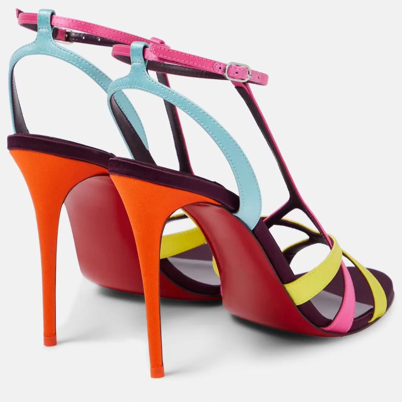 الملونة حزام صنادل عالية الكعب الصيف العصرية المفتوحة تو الكاحل T حزام تصميم أنيق حفلة ليلة خارج الأحذية الصنادل للنساء #3