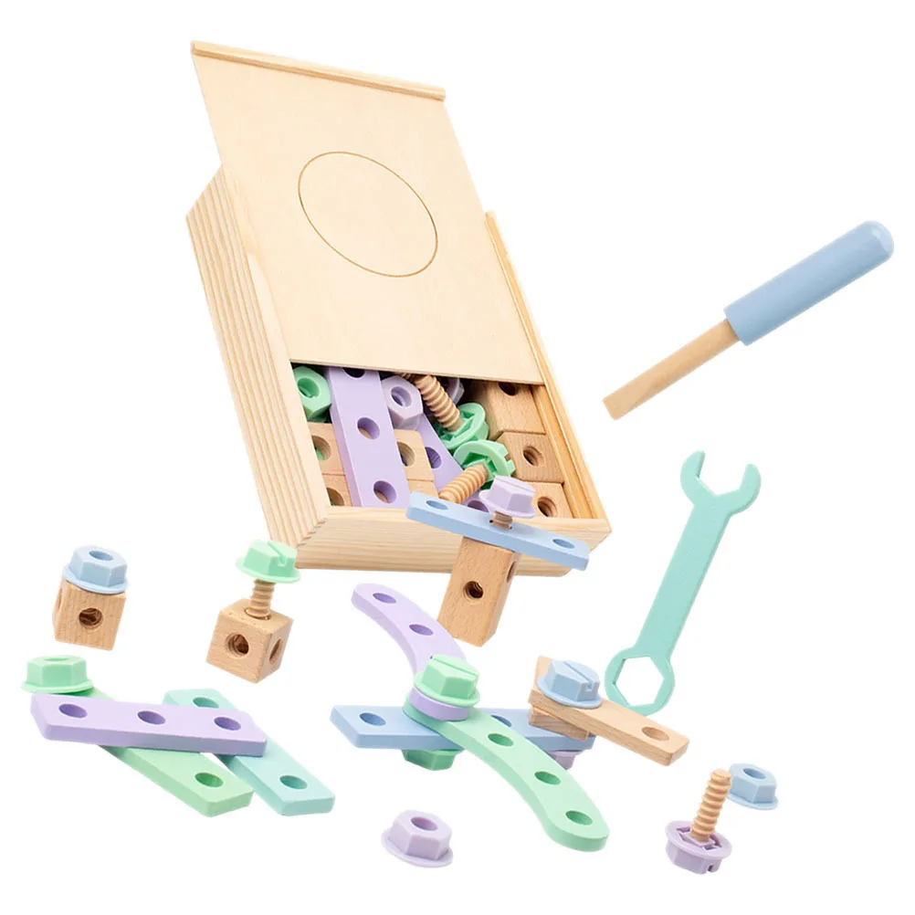 1Set Puzzel Gereedschapskist voor Kinderen Houten Educatief Gebouw Speeltoestel DIY Vroeg Leren Hand Oog Coördinatie Ontwikkeling