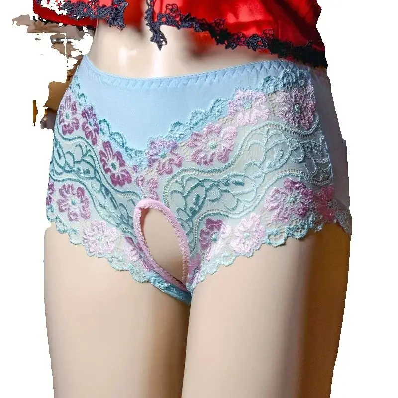Sexy Mens Sissy Crossdress Panties Open Crotch Stretch Lace Underwear Plus Size Gay Briefs Thong Sissy Crotchless Sexy Panties