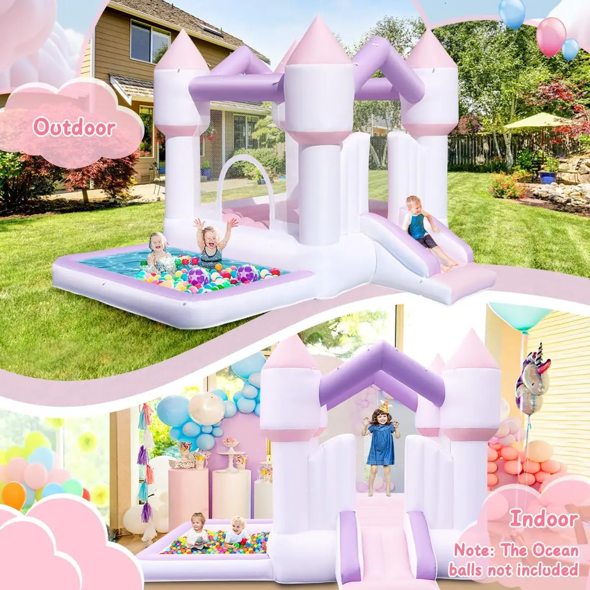 Casa de salto inflável para crianças, casa de salto branca com escorregador, castelo inflável de salto para festa de aniversário infantil, casamento, quintal