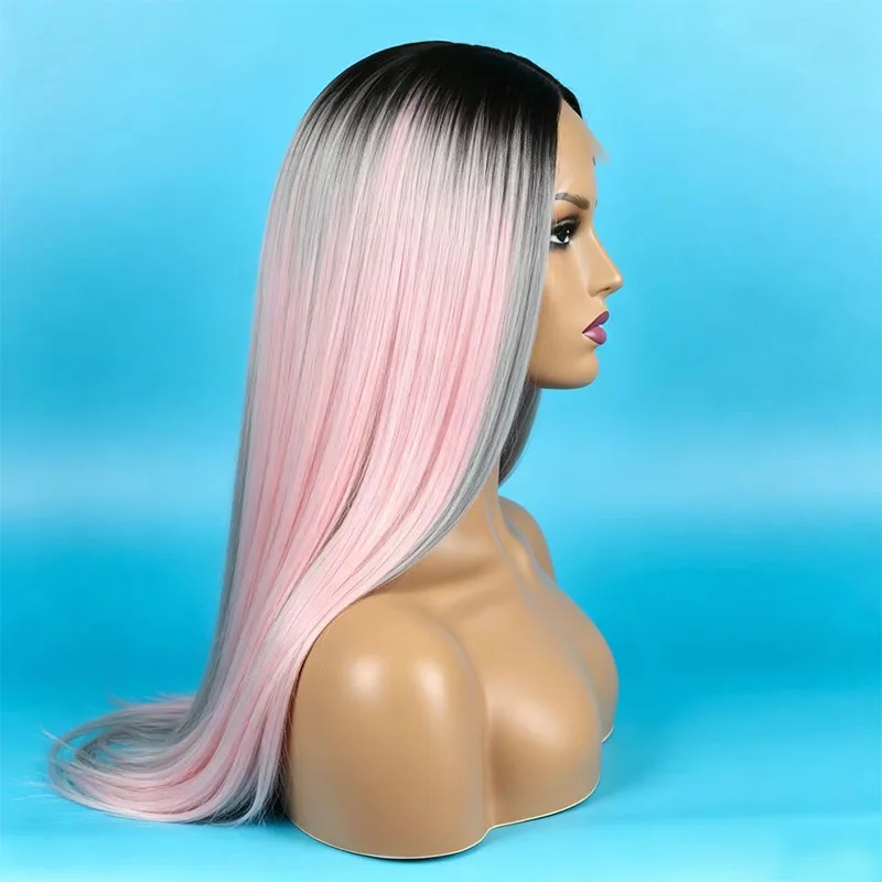 Synthetic Long Ombre Three-Tone Lace Front Wig Middle Part Realistic Natural Colorful Cosplay Party Hair for Women Fashion