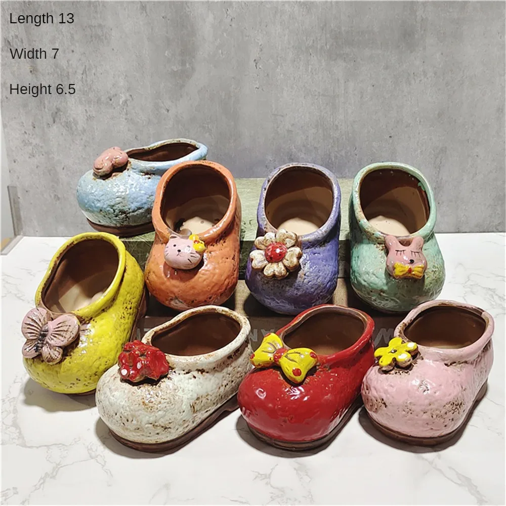 Creative Ceramic Succulent Flower Pot With Personalized Retro Shoe Floral Accessories For Breathabilityset Home Decoration