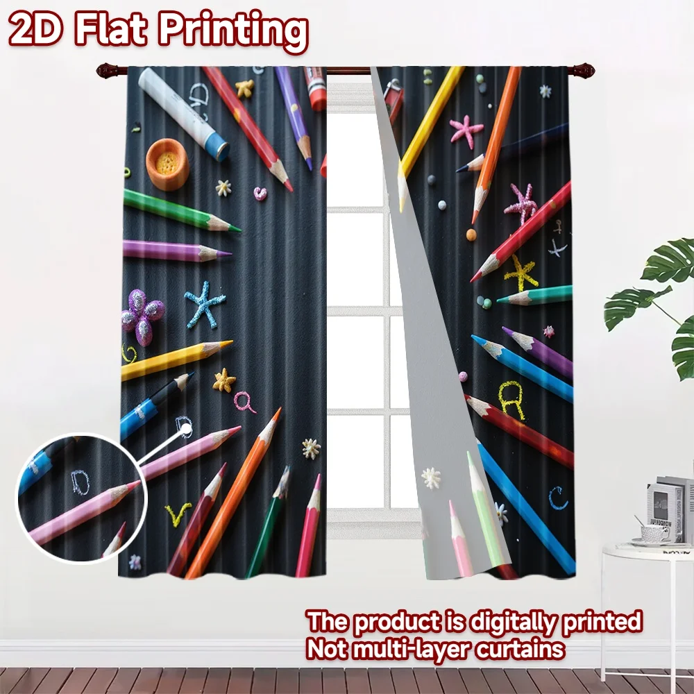 2D flat 2pcs Curtain Vintage drapes and curtains Color Pencils and Doodles Digitally printed polyester, colorfast Festive Wall