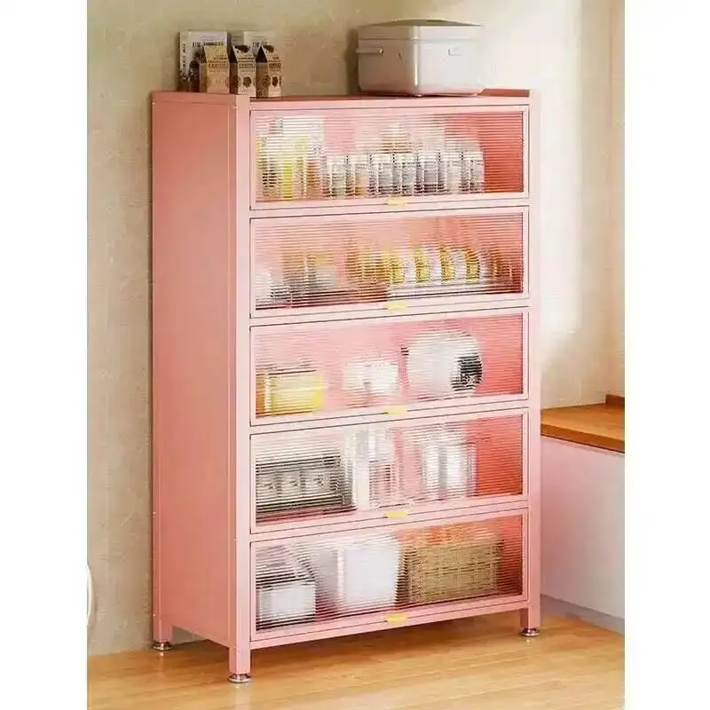 Multi Steel Cabinets Modern Carbon Kitchen with - layer Dustproof Design - Creative Pink Cabinet for Home -Simple and Stylish