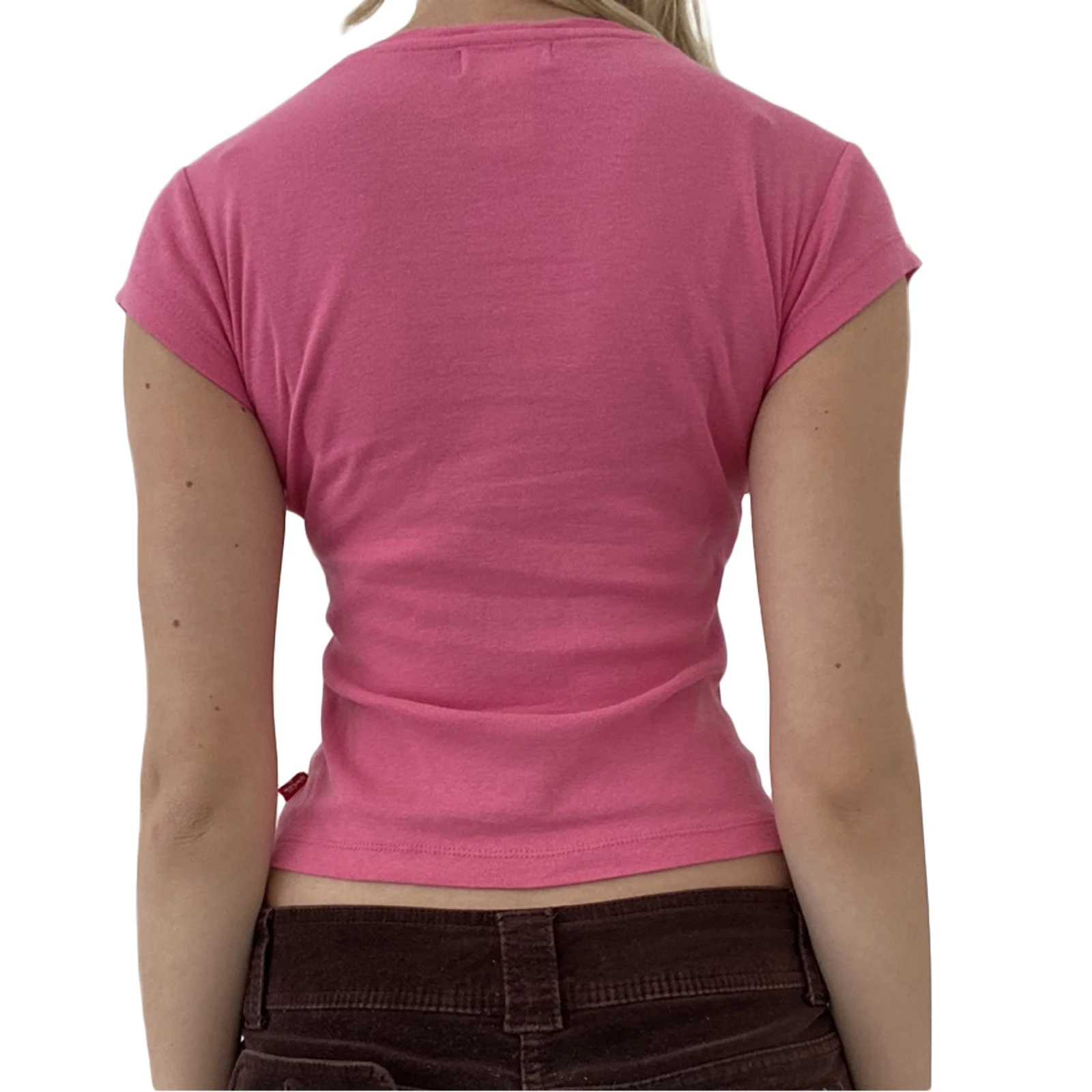 Women’s Basics Rero Casual Short Sleeve T-shirt Vintage Printing Round Neck Exposed Navel Slim Fit Tops