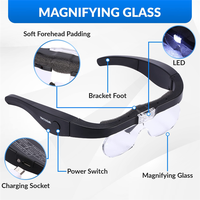 N11R Rechargeable Magnifier, Eyeglass Magnifier Black For Reading And Hobbies With 2 LED Lights And Lenses