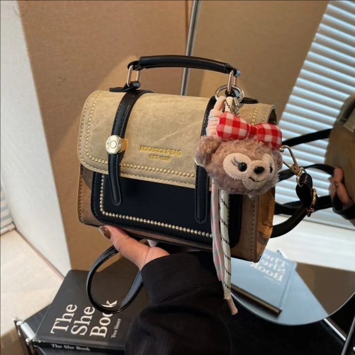 

Chic British Style Two Tone Handbag Small Square Bag Luxury Autumn Winter New Boho Women Casual Shoulder Crossbody Bag