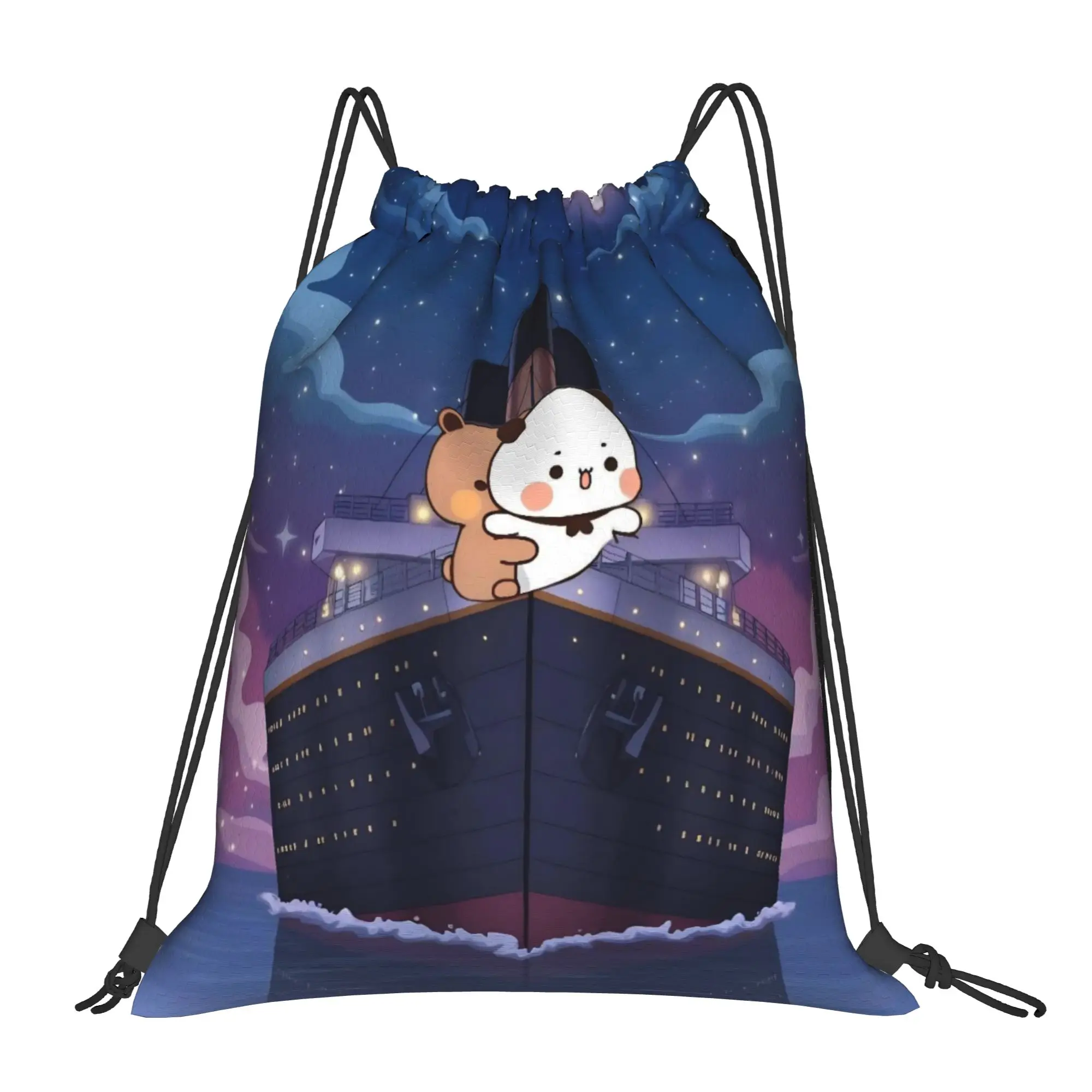 

Cartoon Panda Bubu Dudu Drawstring Bags Sports Backpack Gym Sackpack Water Resistant String Bags for Running