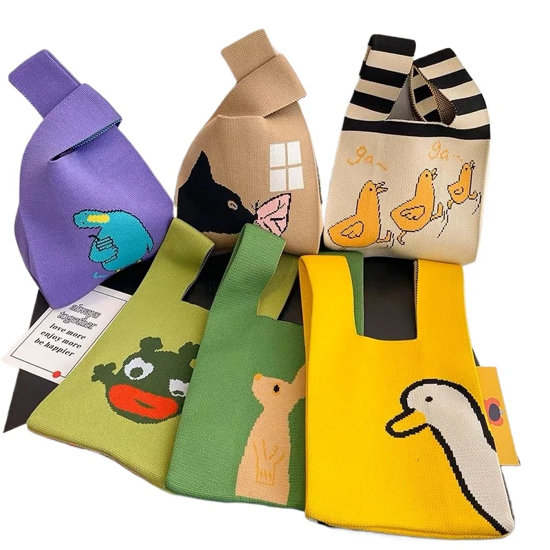 محبوك حمل الحقائب النسائية عقدة حقائب المعصم اليدوية المحمولة البسيطة مخطط دلو أكياس الهاتف سعة كبيرة الربيع الصيف حقائب اليد