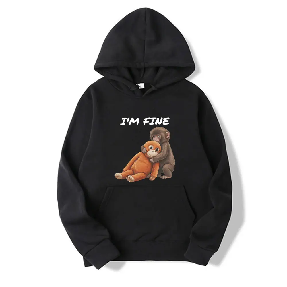 

Sad Monkey Punch with An Orange Toy I'm Fine Funny Meme Hoodie Men Women Fashion Oversized Hooded Tracksuit Male Vintage Hoodies