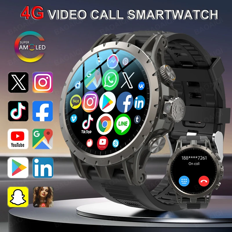 

4G Full Netcom Android 9.0 4G Smart Watch 466*466 Amoled 1.43'' Screen Display GPS WIFI HD Video Call 5MP Camera Smartwatch Card