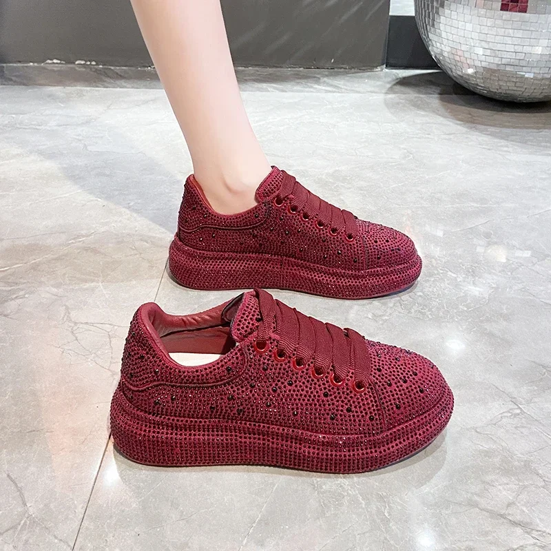 Women's Sports Shoes 2025 Spring New Platform Rhinestone Ladies Trend Casual Sneakers Shining Crystal Thick-soled Woman Sneakers