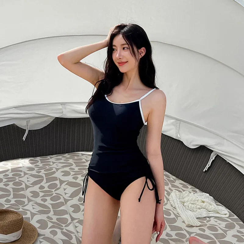 

Korean Swimwear Female One Piece Swimsuit Women Drawstring Black Monokini Biquinis Beach Bathing Suit Push Up Bodysuit 2025 New