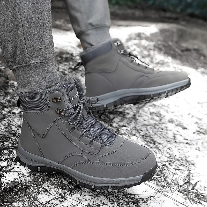 

Lovers Casual Shoes Grey fashion Warm Snow Boots Woman plush Outdoor Ankle Boots Man high-top lace-ups Elder Walking Shoes