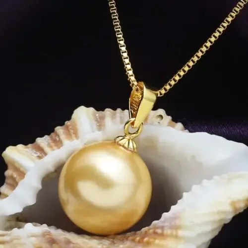 

Fashion 16MM Natural Yellow Akoya Shell Pearl Gold Plated Pendant Necklace 17''