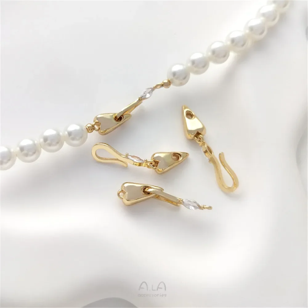 14K Bag Peach Heart Shaped Fish Hook Clasp Pearl Hook OT Clasp Bracelet Necklace Connected Finishing DIY Jewelry