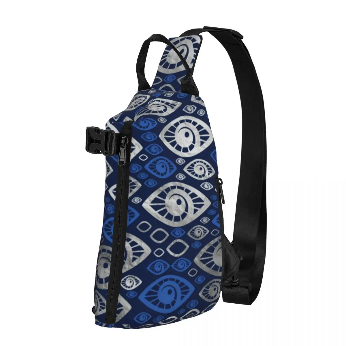 Greek Amulet Evil Eye Shoulder Bags Blues And Silver Eyes Workout Chest Bag Trekking Print Sling Bag Modern Phone Crossbody Bags