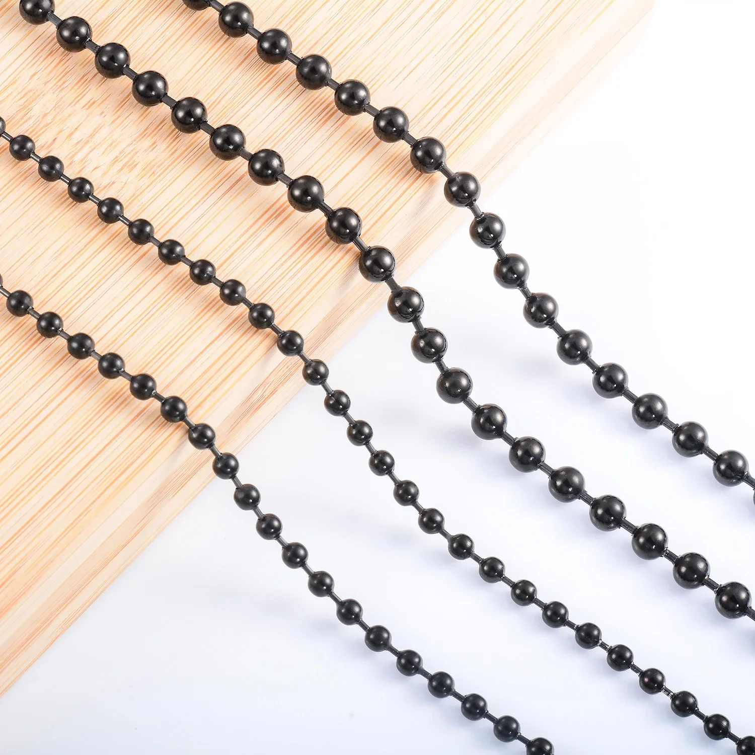 1.5mm-4.5mm Black Plated Round Beads Necklace Stainless Steel Ball Chain Jewelry Accessories for Pendant