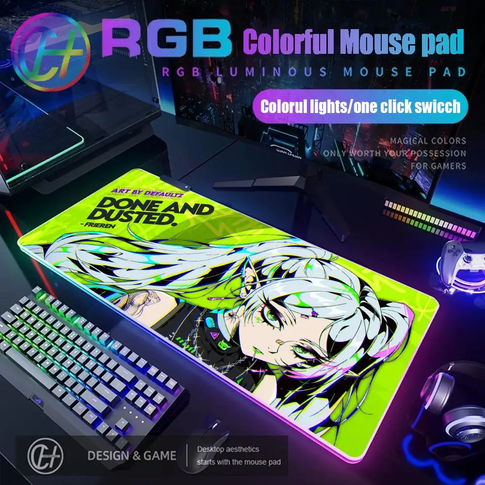 1PC Frieren All Out Attack Mat XXL RGB Gaming Mouse Pads HD Black Gamer Accessories Large LED