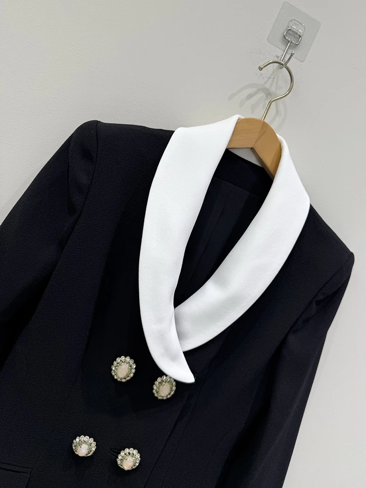 Spring Summer Fashion Office Lady Black Sexy Mini Pencil Dress Women's Turn-down Collar Geometric Patchwork Long Sleeve Dresses view 3
