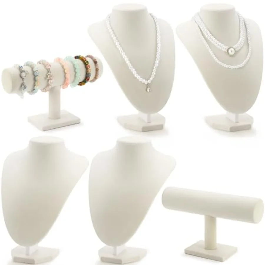 

6 Pcs Jewelry Display Set Necklace Display Stand T Bar Bracelet Holder Jewelry Bust for Home Store Trade Show Beige
