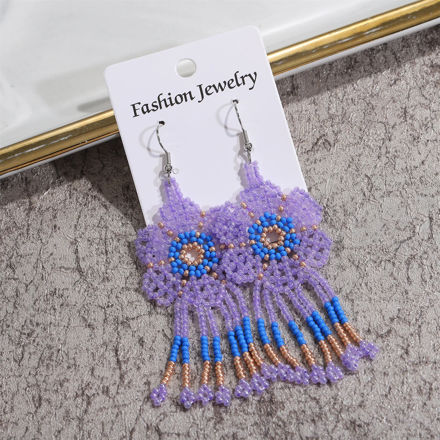 1 Pair Of Fashionable Colorful Flower Rice Bead Long Tassel Earrings With Bohemian Style For Women\'s Temperament Earrings