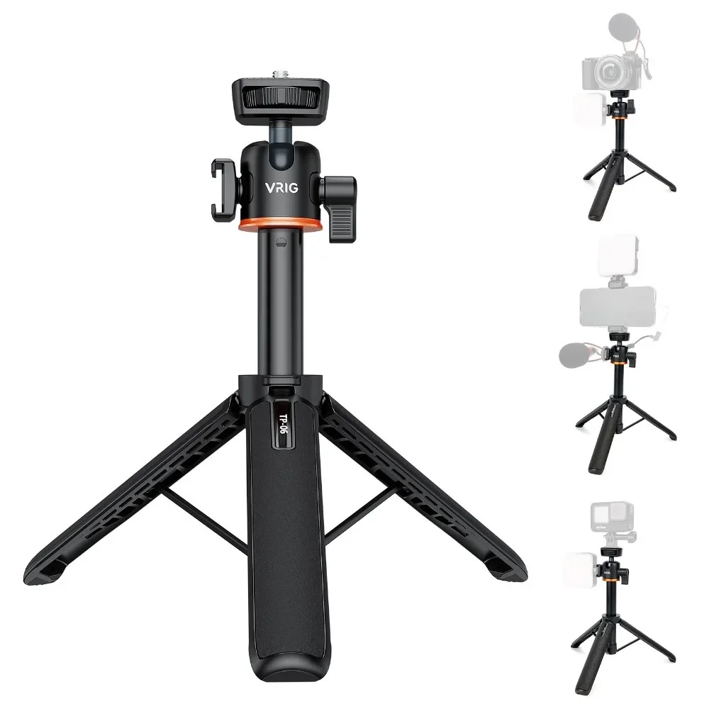 

TP-06 Mini Extend Phone Tripod Stand Bracket Camera Tripod 360° Ball Head Cold Shoe Selfie Stick for iPhone 14 13 12 GoPro