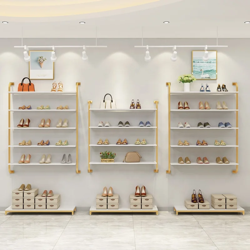 Customized. showroom design modern wall mounted bag And handbag display shoe store display racks shoes stand shoes display