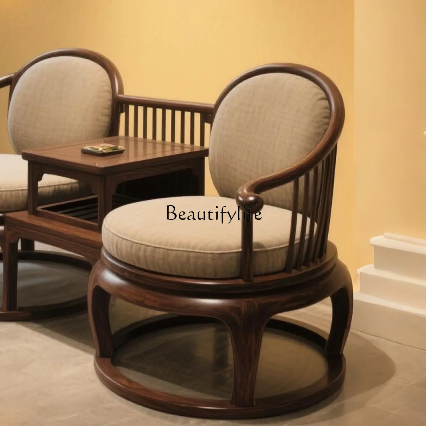 

yj32 New Chinese-style North American black walnut Arhat bed solid wood double one-piece chair